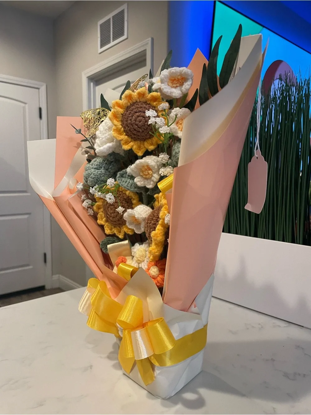 Handcrafted Crocheted Sunflower Bouquet - Home Accents by